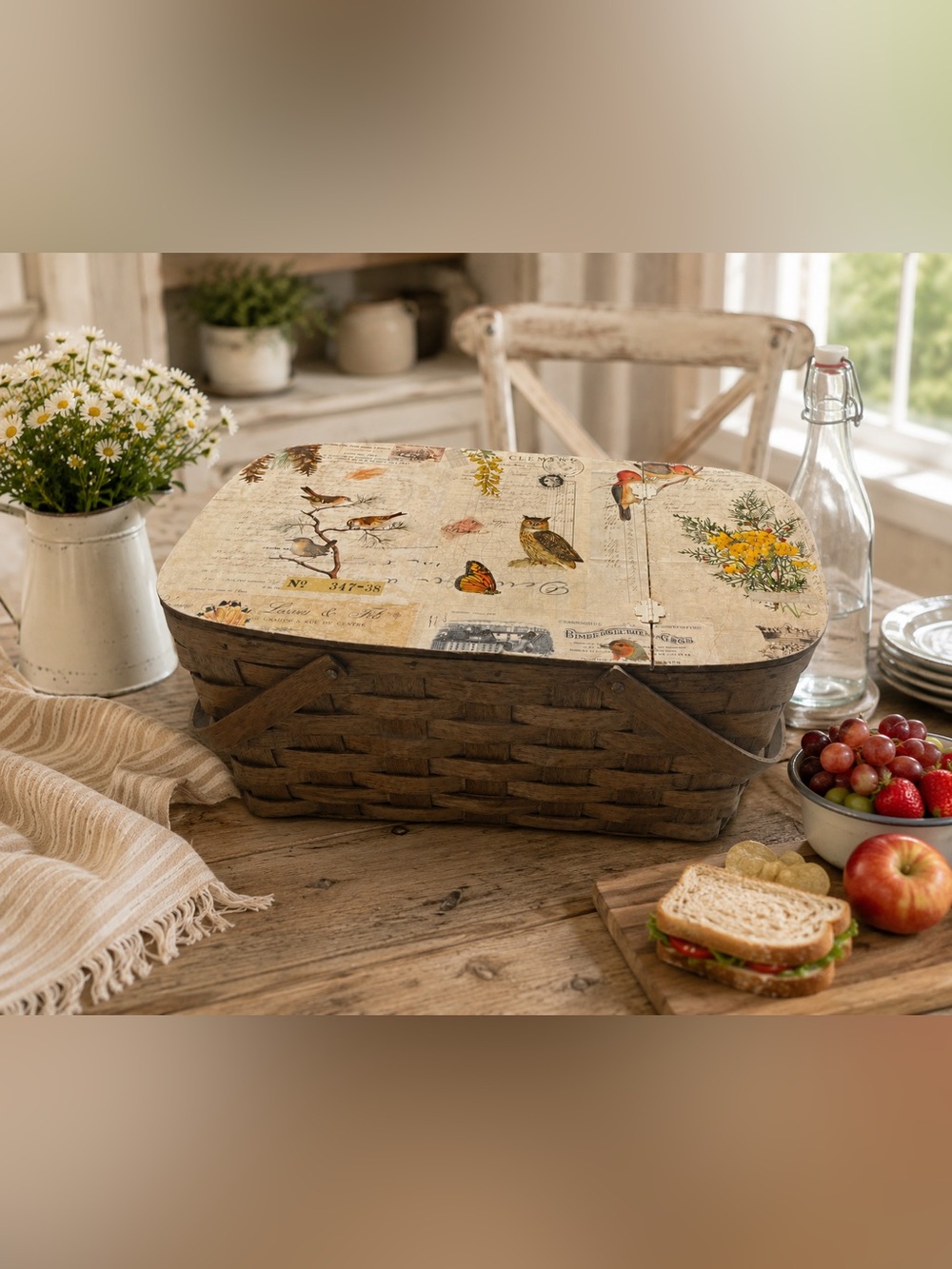 Decorative PicNic Basket with Nature Print